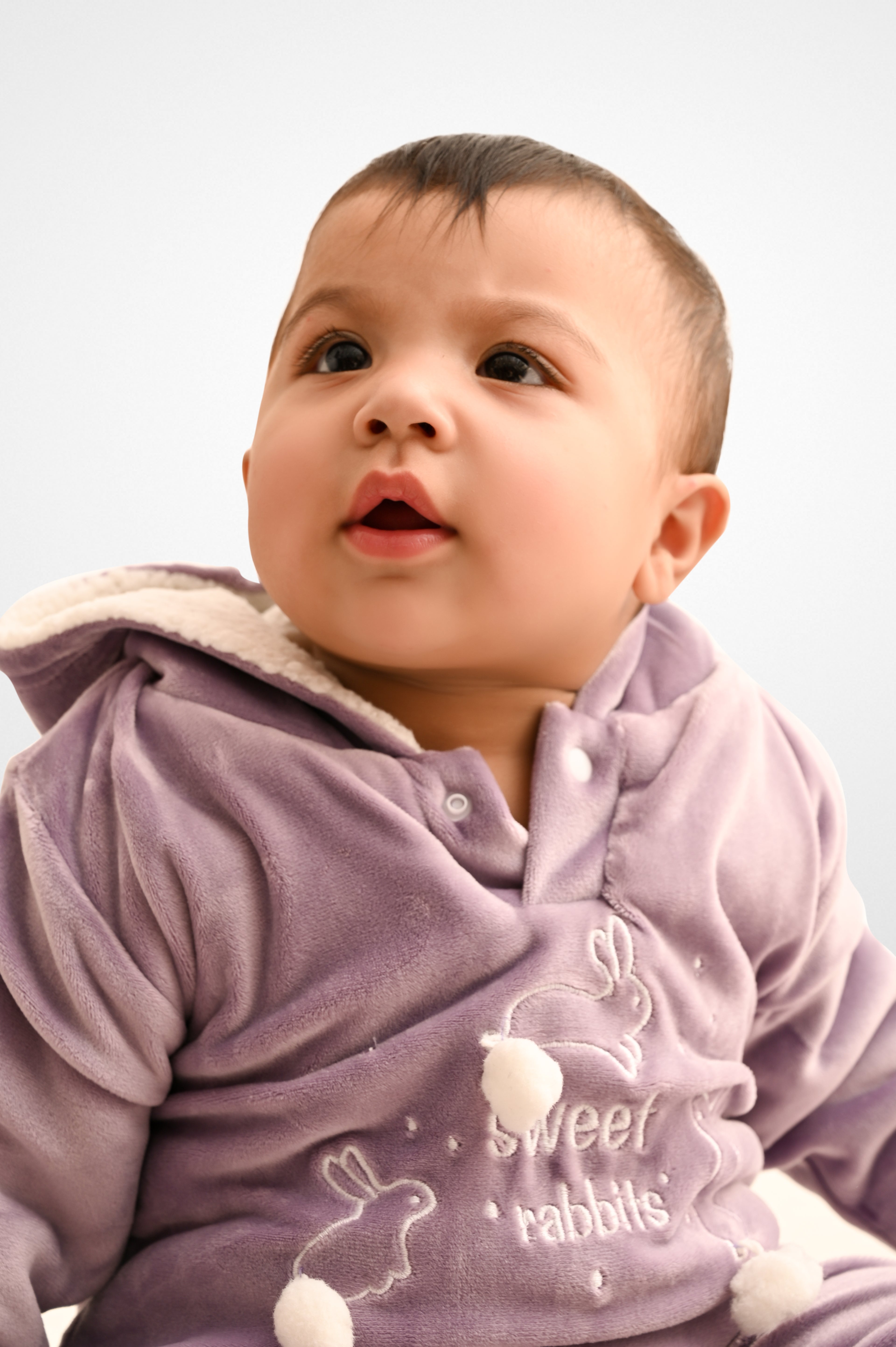 Sweet Rabbit Velvet Winter Romper with Sherpa - Mauve