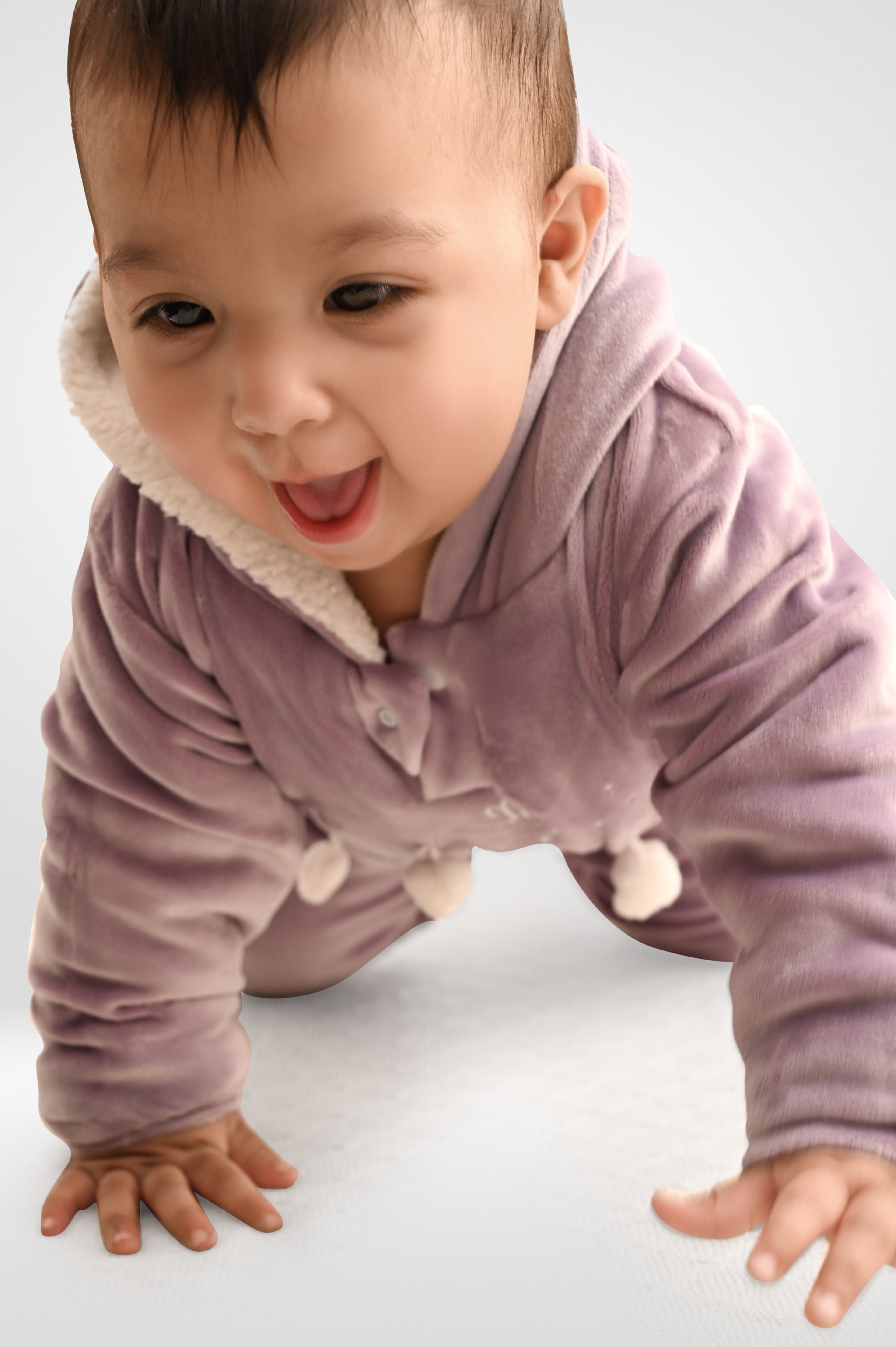 Sweet Rabbit Velvet Winter Romper with Sherpa - Mauve