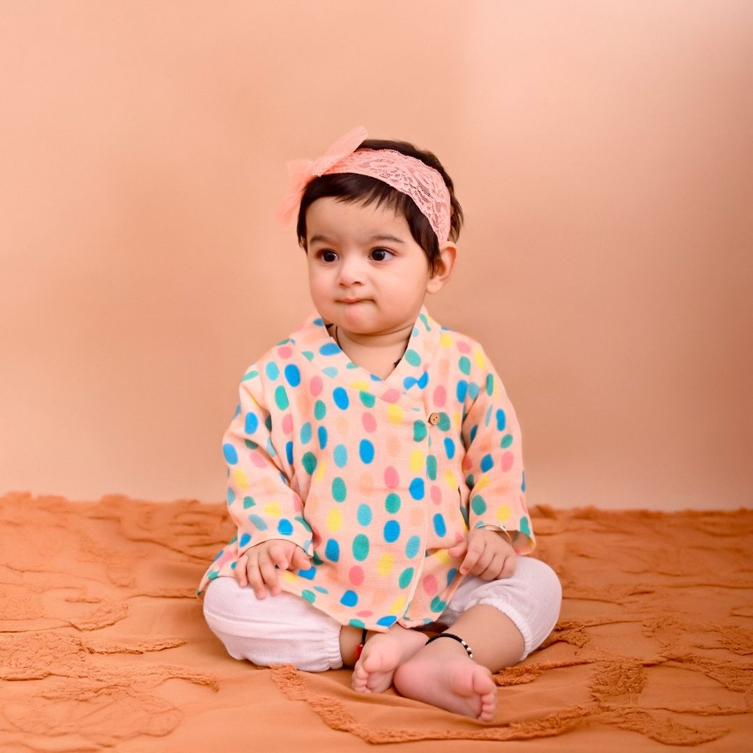 Colorful Polka Muslin Angrakha Set