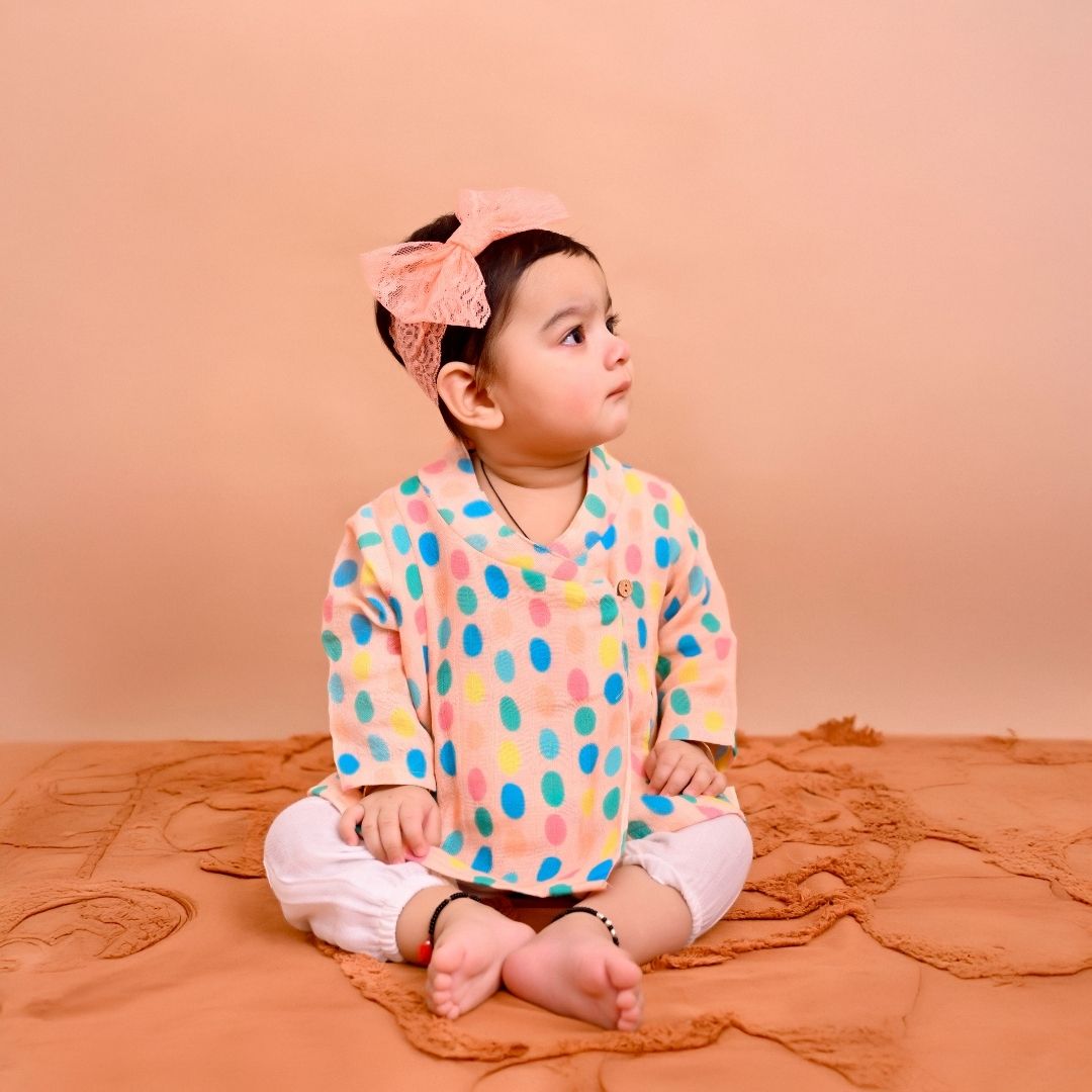 Colorful Polka Muslin Angrakha Set