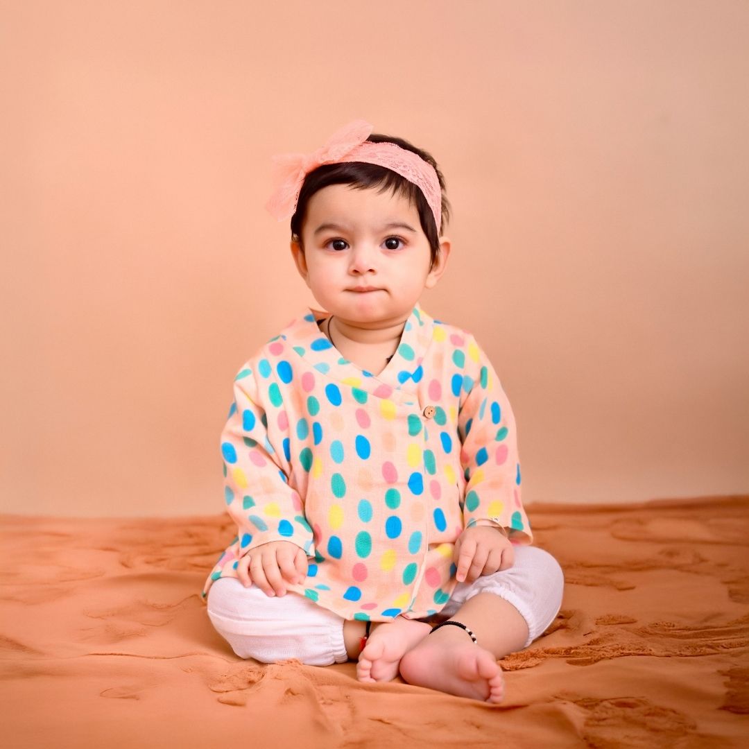 Colorful Polka Muslin Angrakha Set