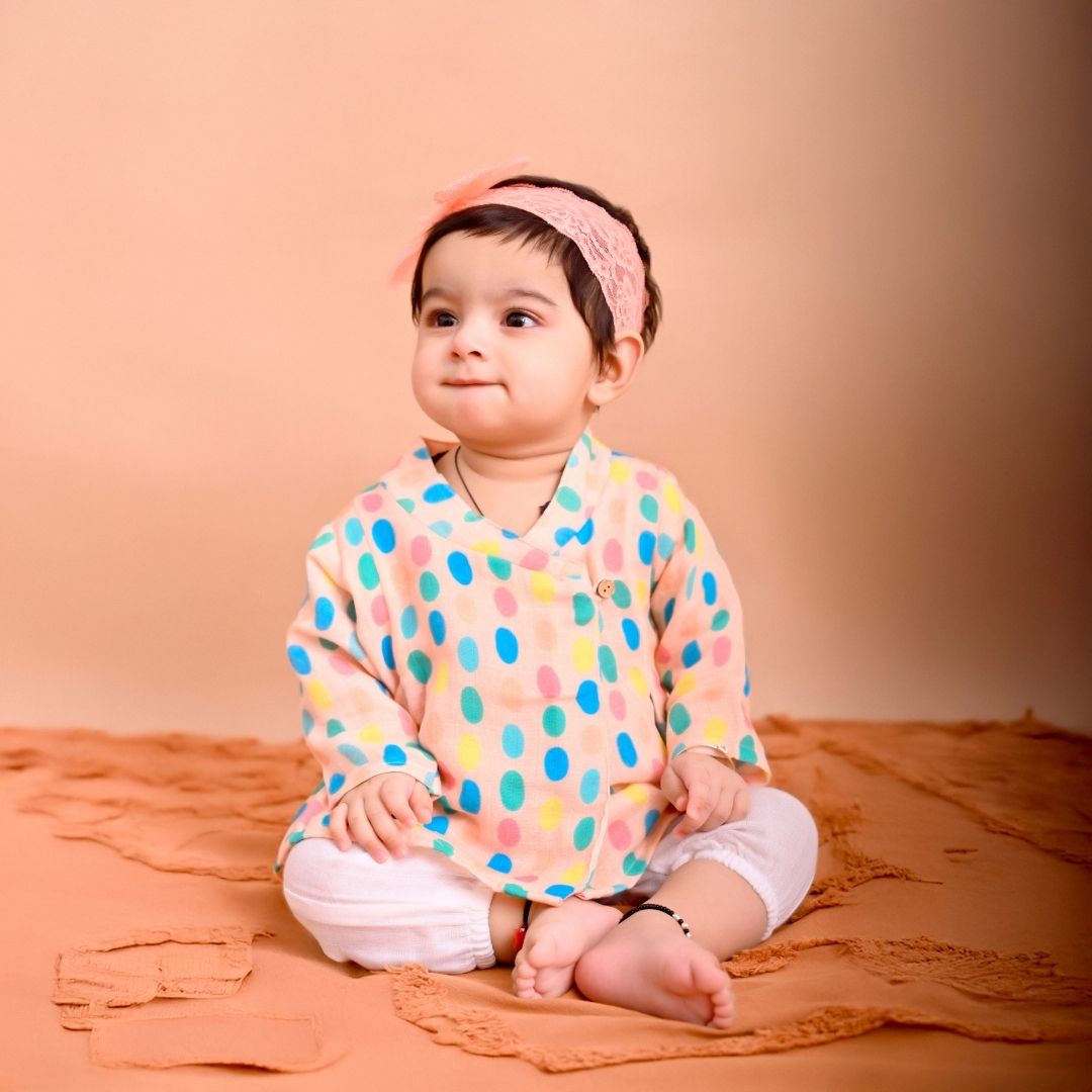 Colorful Polka Muslin Angrakha Set
