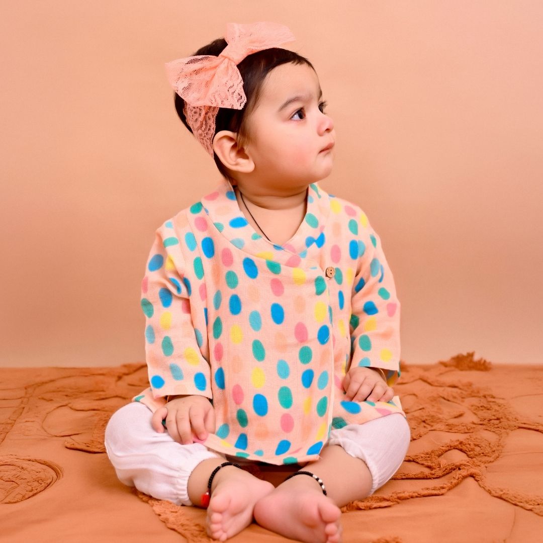Colorful Polka Muslin Angrakha Set