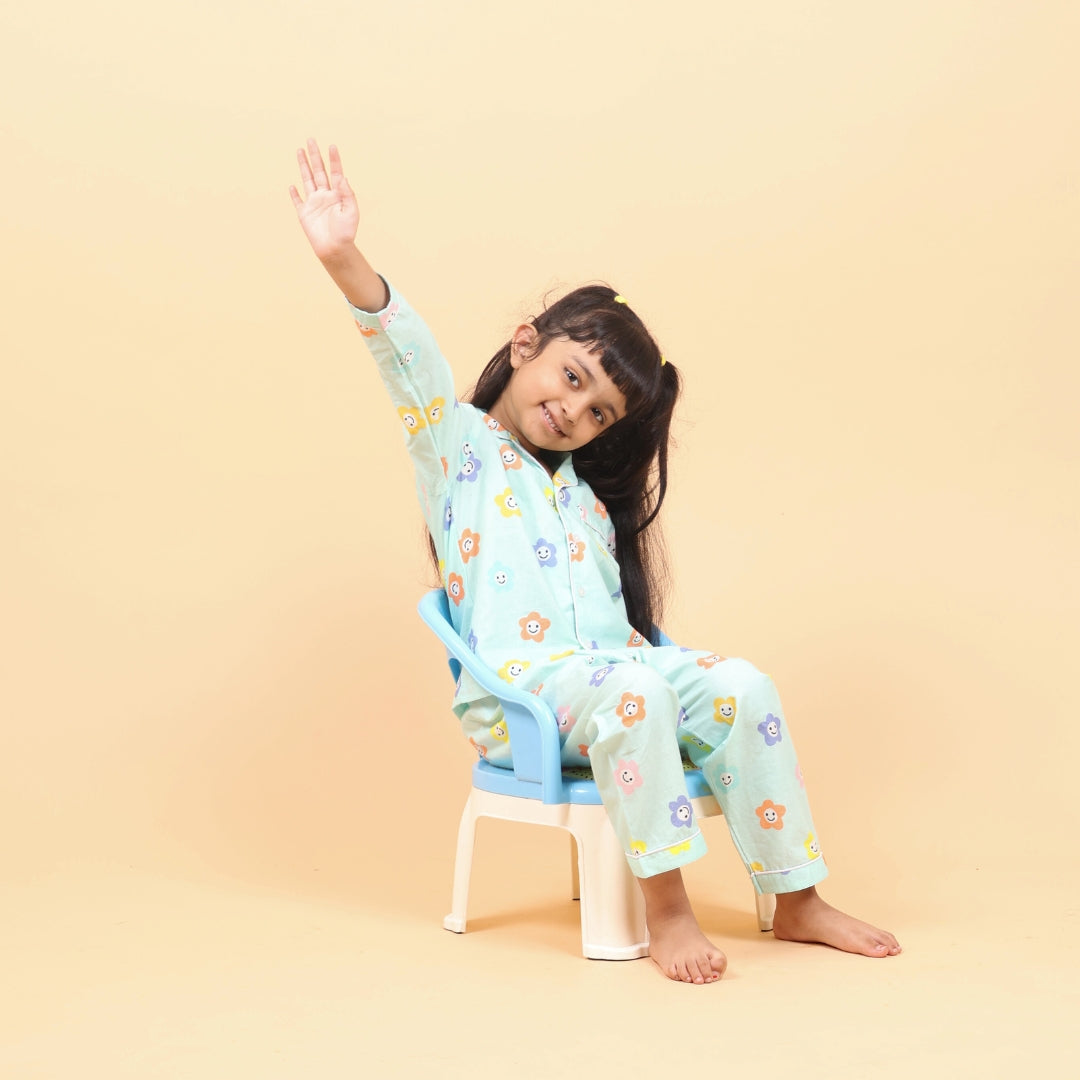 Smiley Flower Full Sleeves Night Suit