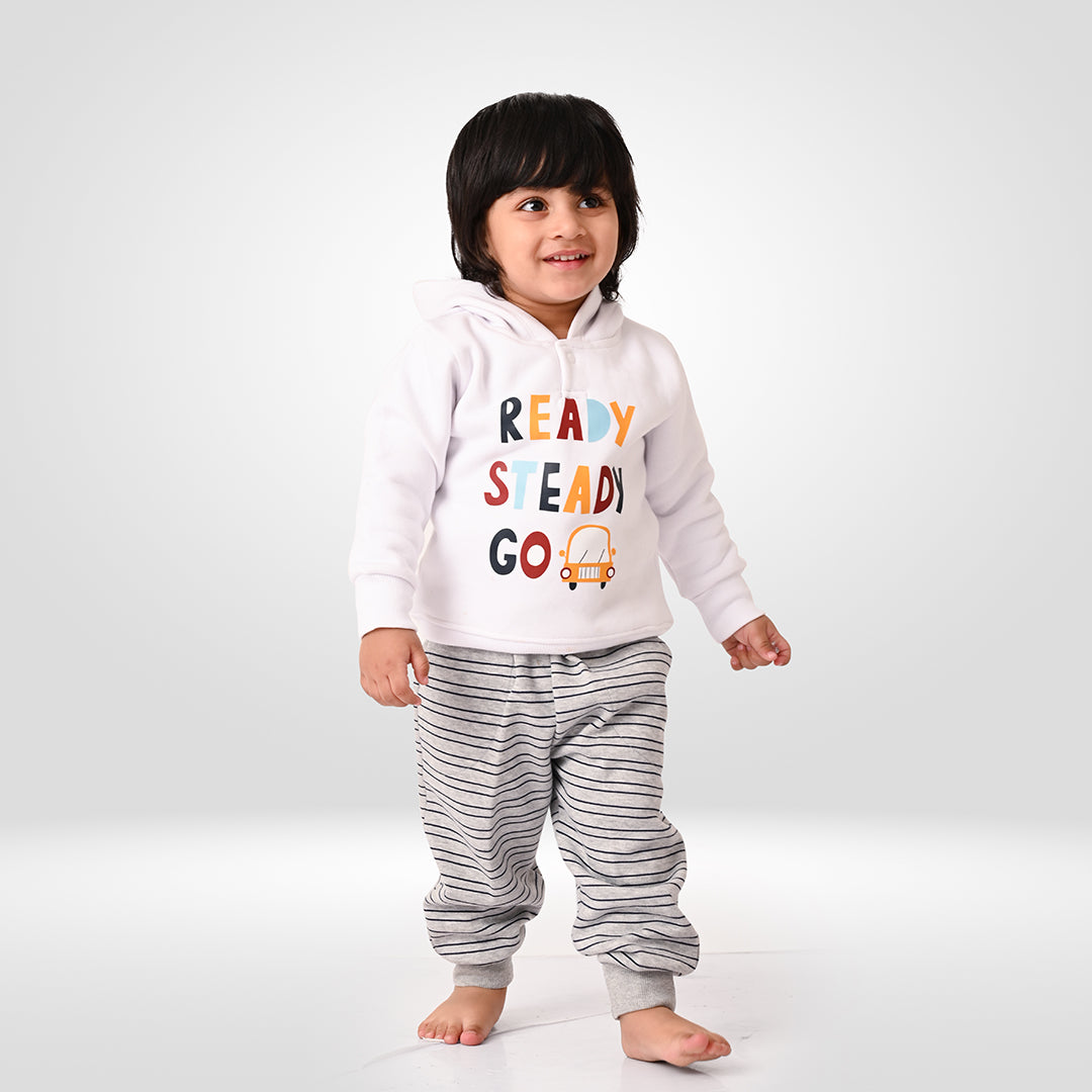 White Ready Steady Go Hoodie 2-piece Sweatshirt Set