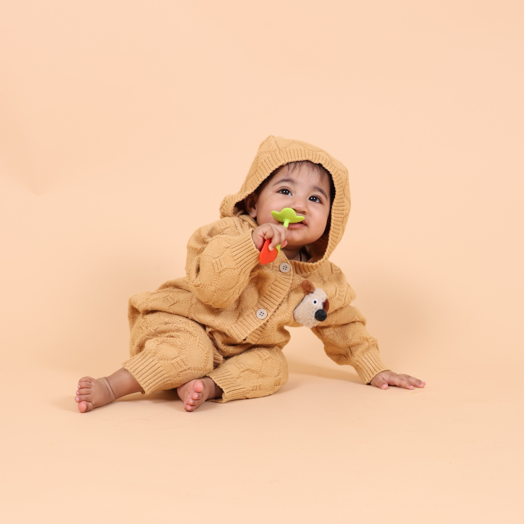 Yellow Puppy Hooded Knitted Winter Romper
