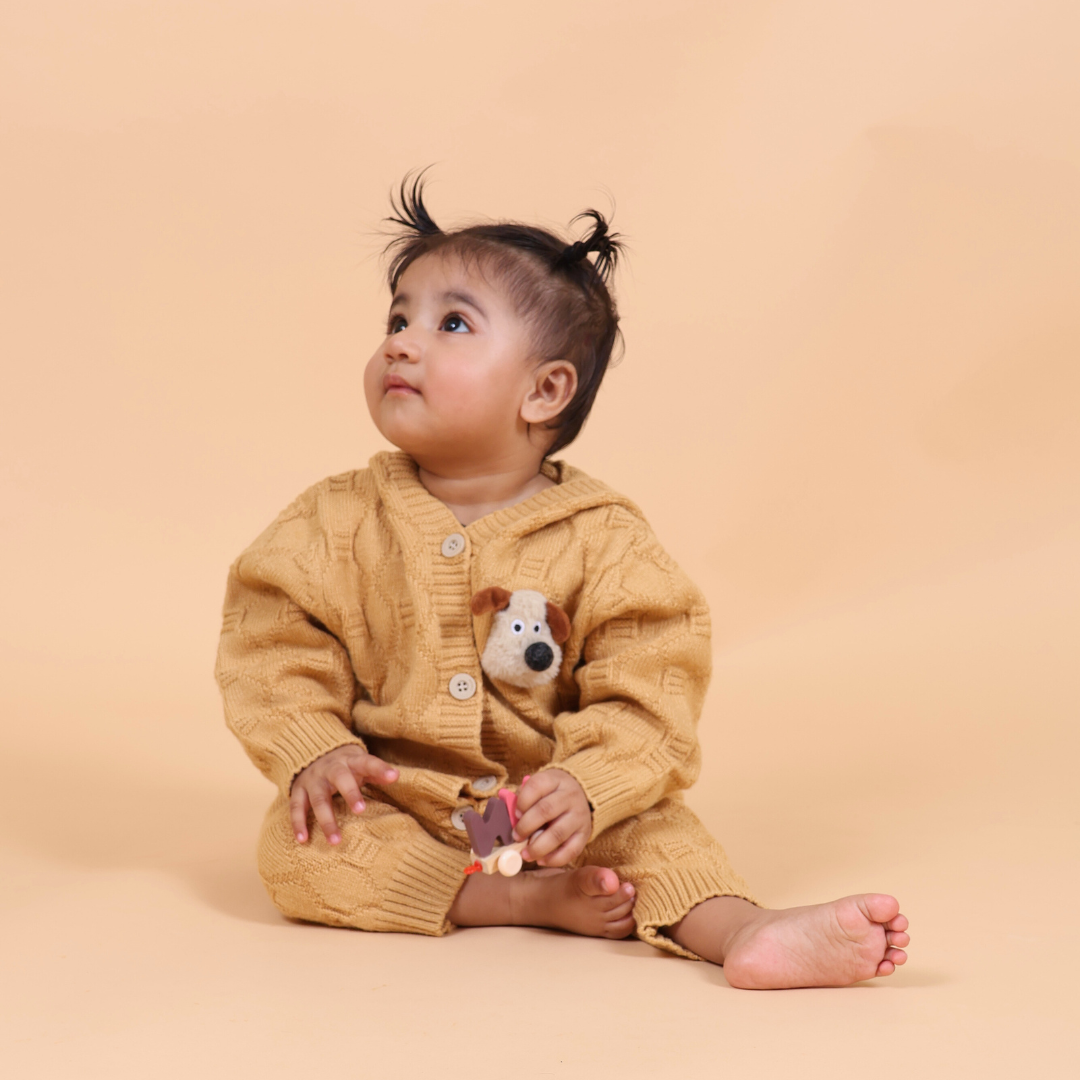 Buy Mama Peaches Yellow Puppy Hooded Knitted Romper โ Mama and