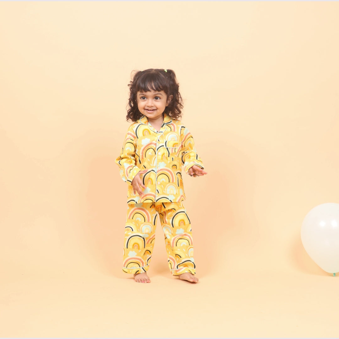 Dancing Rainbows Orange Full Sleeves Night Suit