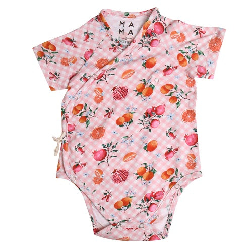 Citrus Gingham in Pretty Pink Kimono Onesie