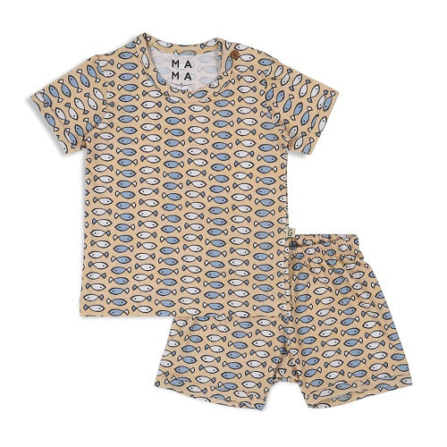 Fishy Fishy in the Sea Nightsuit Shorts Set - Yellow