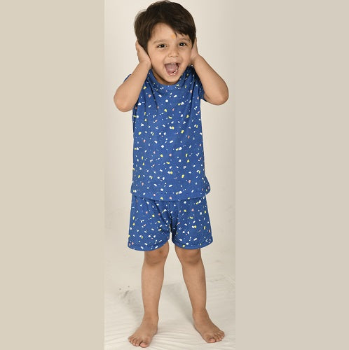 Blue Terazzo Nightsuit Shorts Set