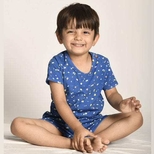 Blue Terazzo Nightsuit Shorts Set