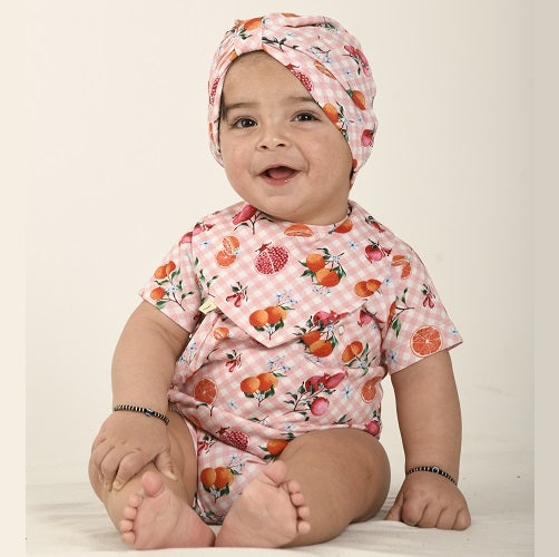 Citrus Gingham in Pretty Pink Kimono Onesie