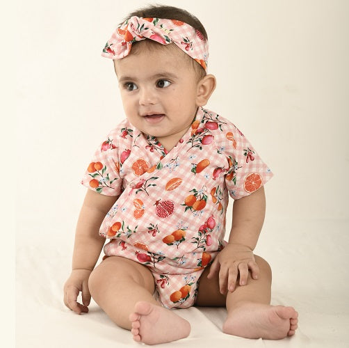 Citrus Gingham in Pretty Pink Kimono Onesie