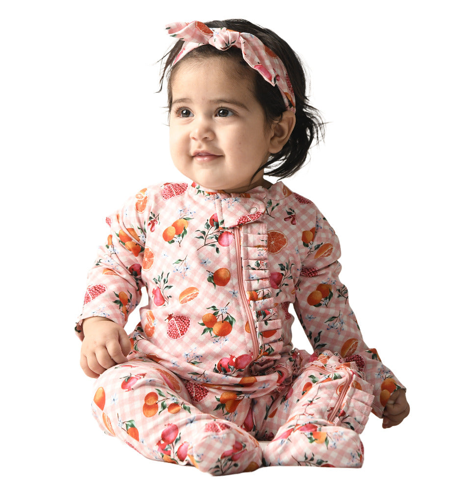 Citrus Gingham in Pretty Pink Zipped Footed Sleepsuit