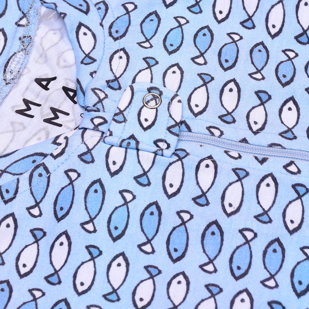 Fishy Fishy in the Sea Organic Zipped Footed Sleepsuit - Blue