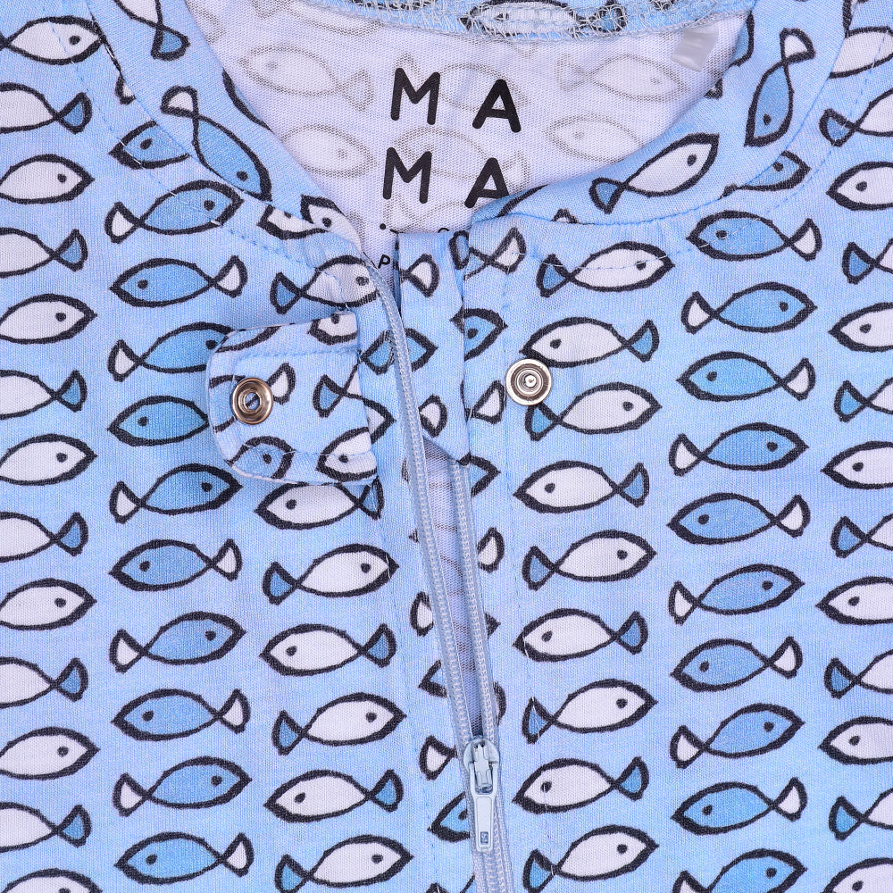 Fishy Fishy in the Sea Organic Zipped Footed Sleepsuit - Blue