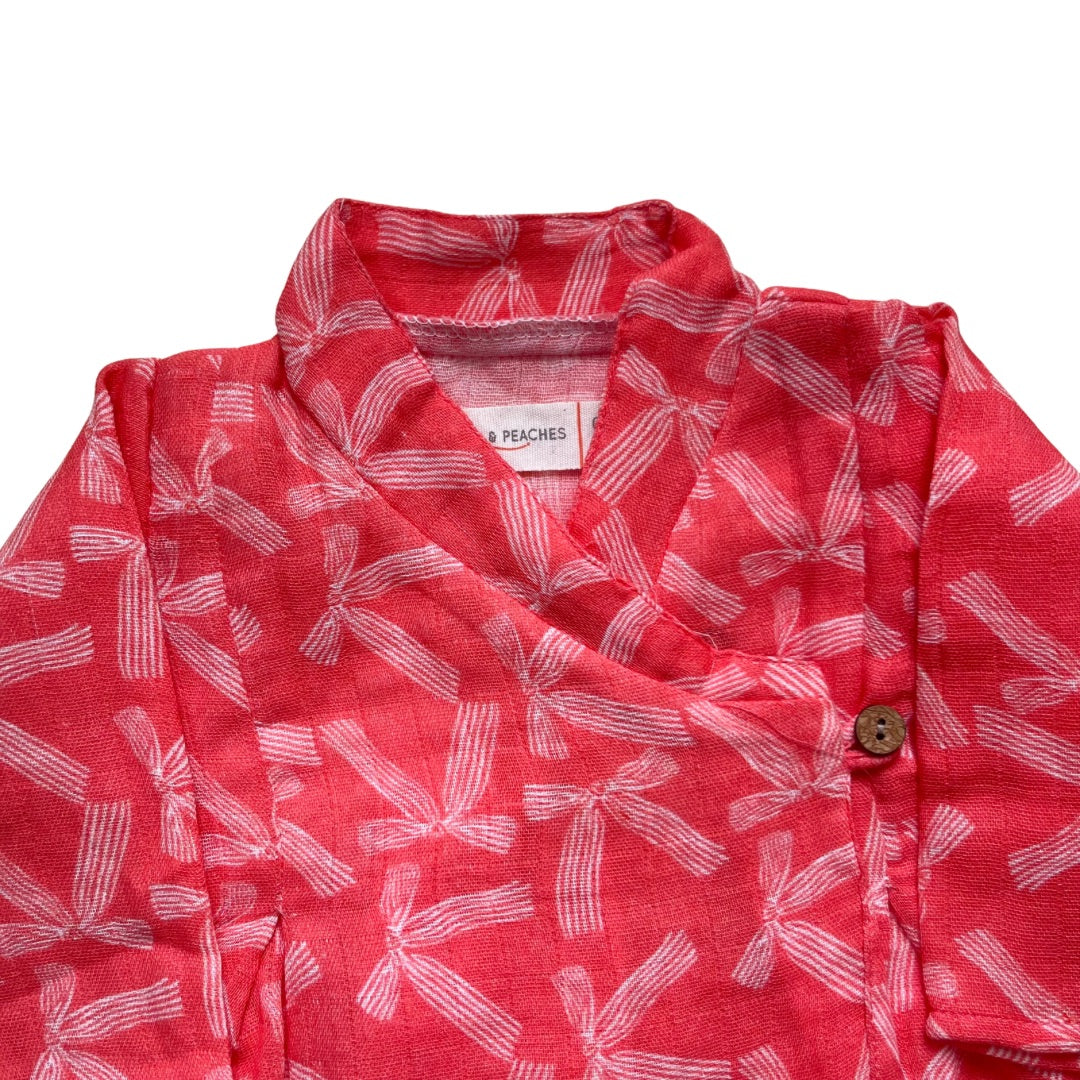 Red Bows Muslin Angrakha Set
