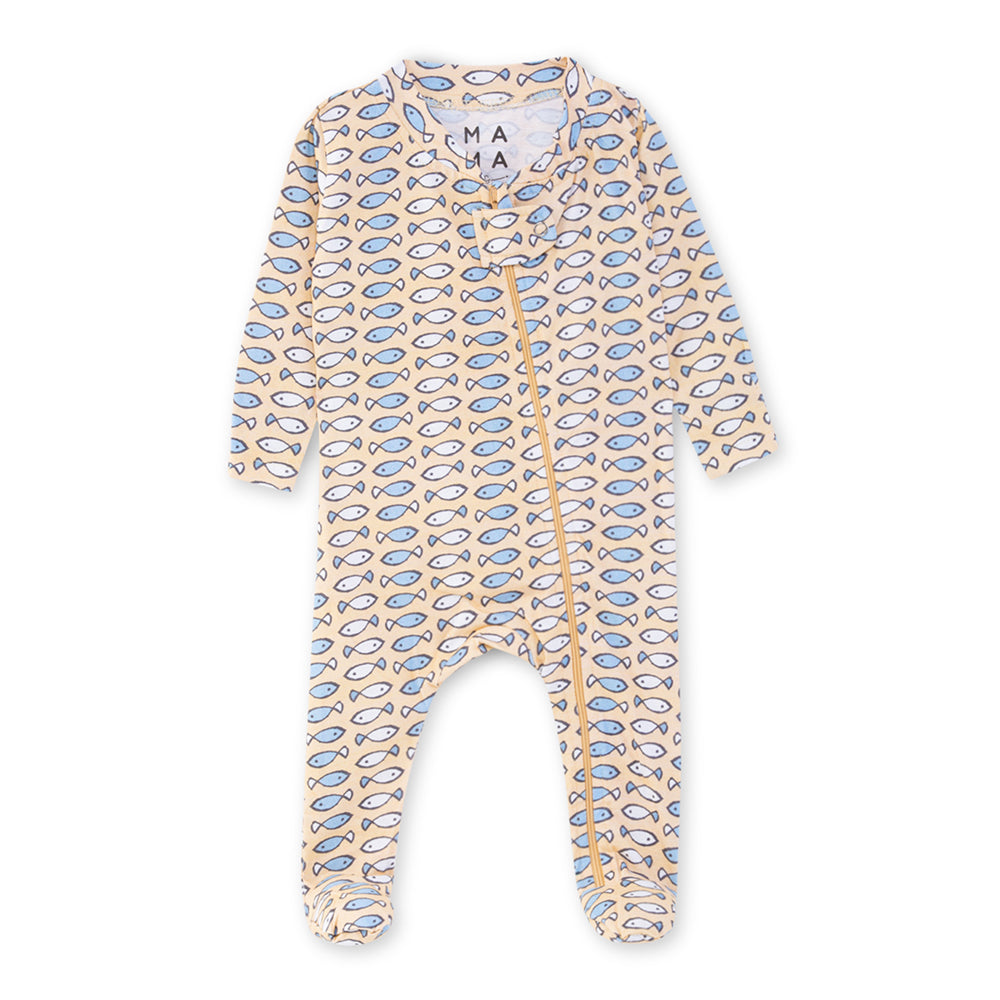 Fishy Fishy in the Sea Organic Zipped Footed Sleepsuit - Yellow
