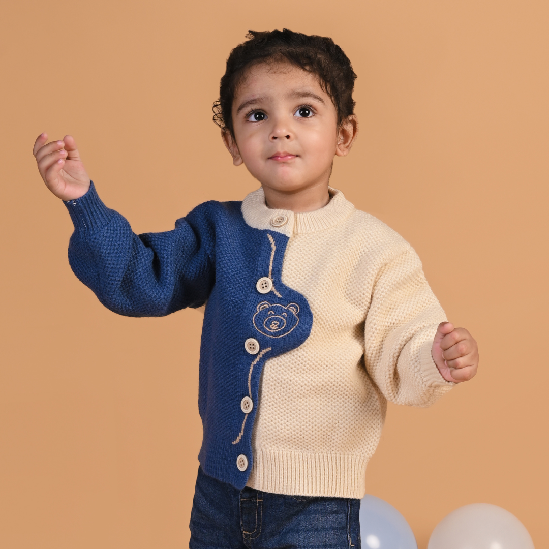 Peekaboo Bear knitted Full sleeves Sweater - Blue