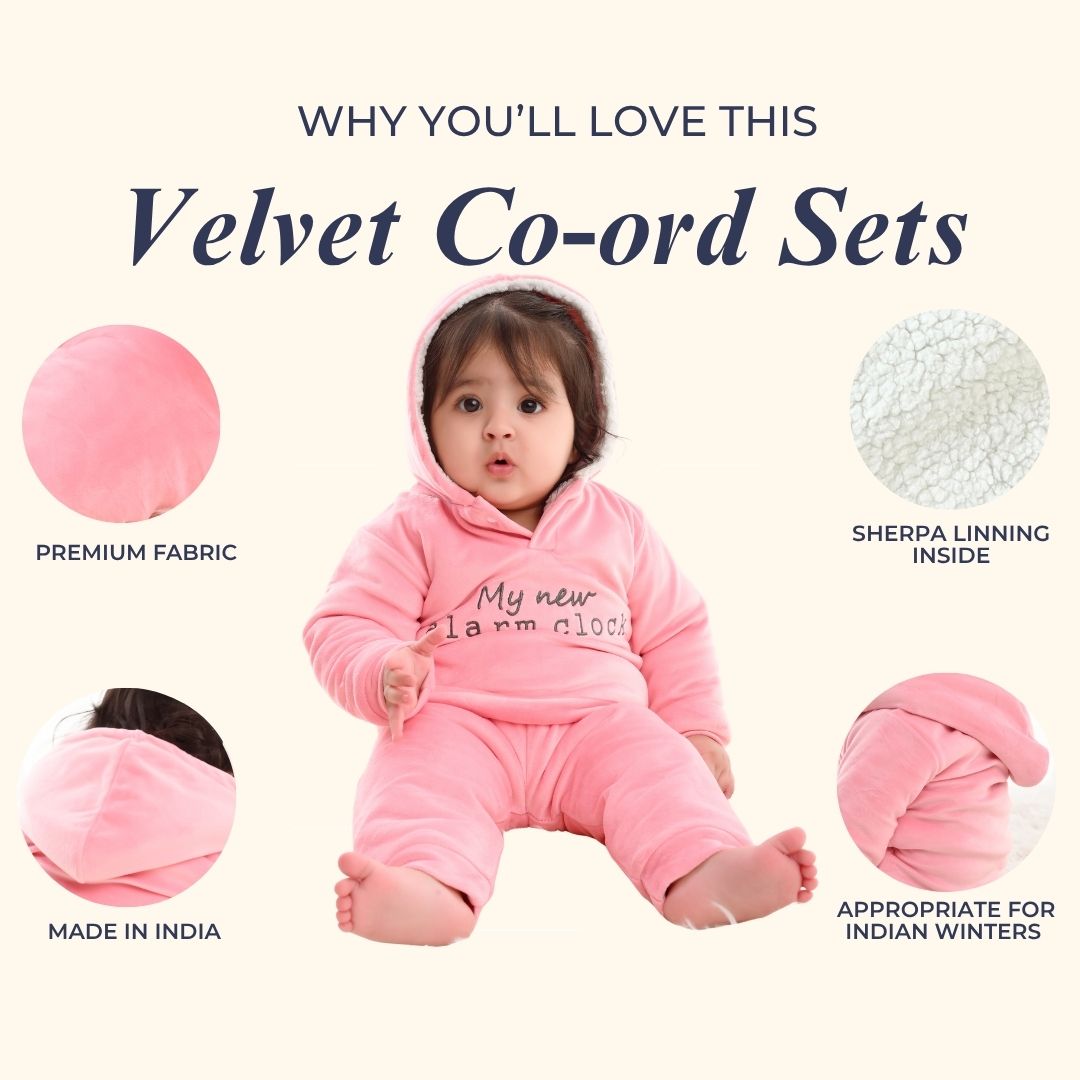 Alarm Clock Velvet Winter Co-Ord Set with Sherpa - Pink