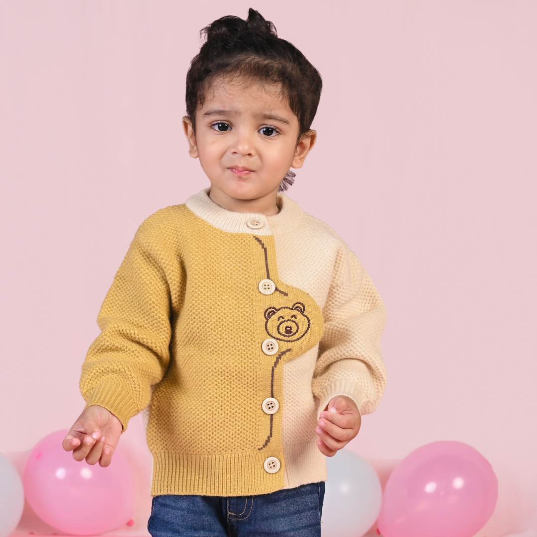 Peekaboo Bear knitted Full sleeves Sweater - Yellow