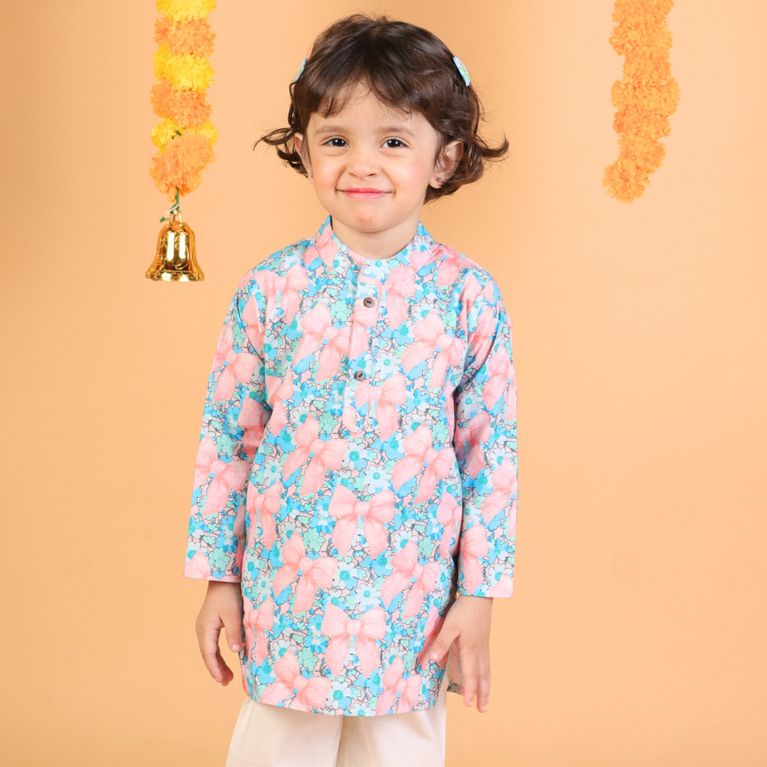 Floral Bows Cotton Kurta Set