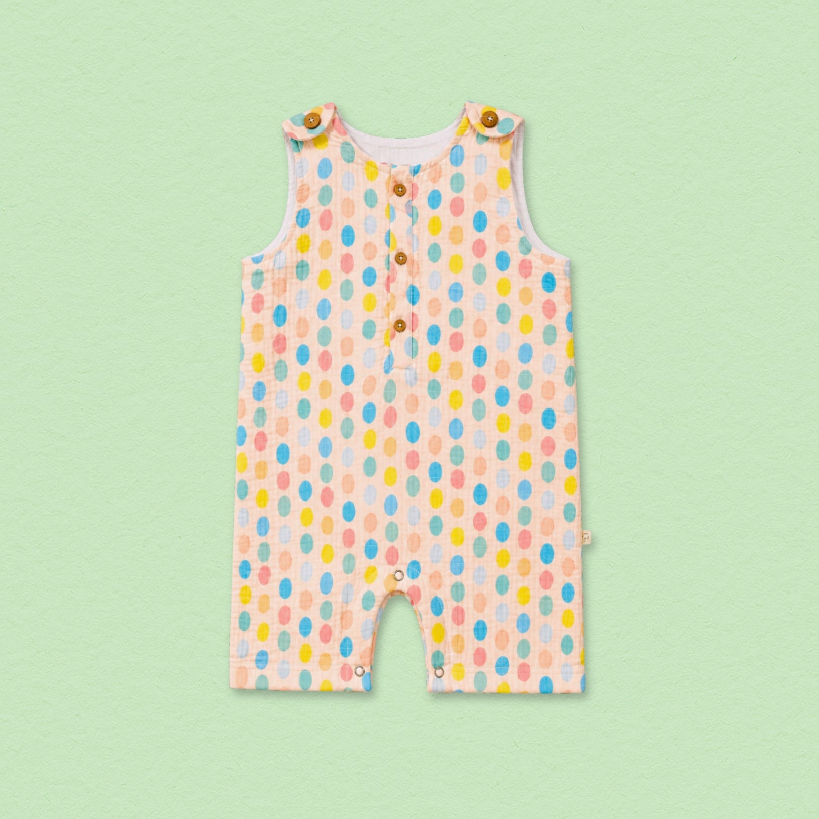 Colorful Polka Muslin Double Layer Romper