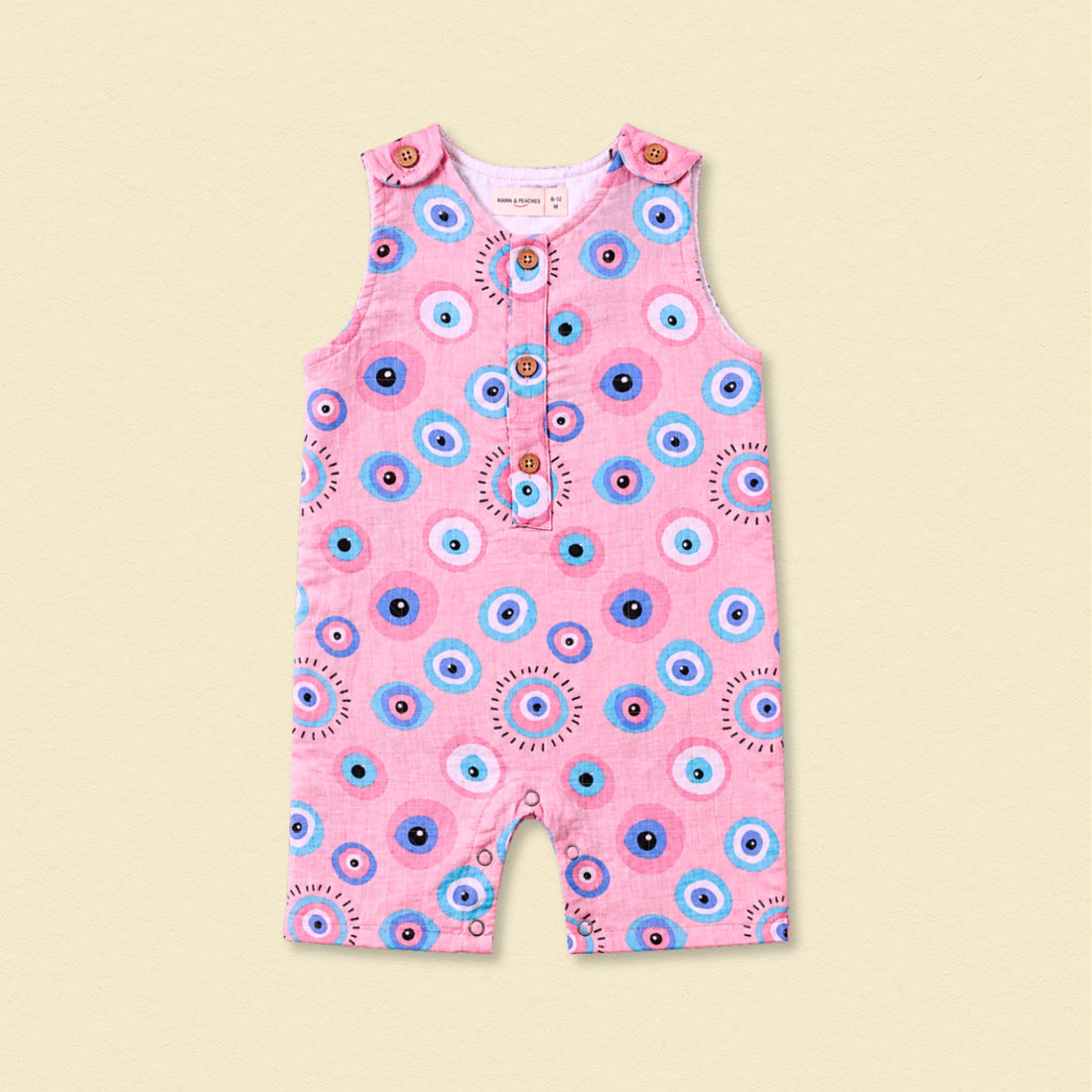 Pink Evil Eye Muslin Double Layer Romper