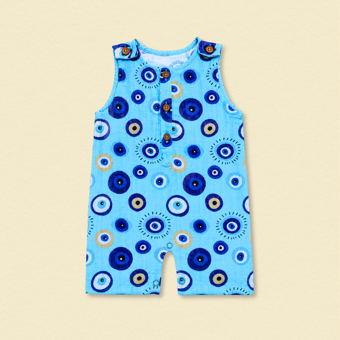 Blue Evil Eye Muslin Double Layer Romper