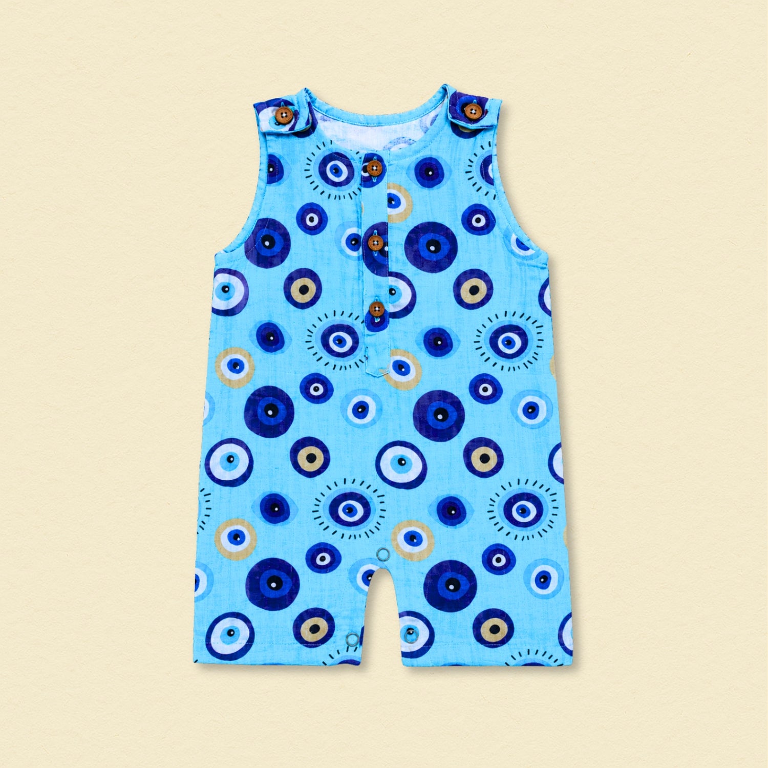 Blue Evil Eye Muslin Double Layer Romper