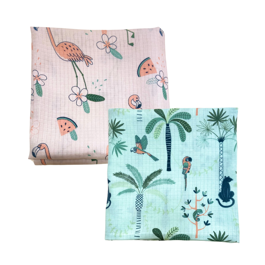 Pack of 2 Swaddles - Tropical Jungle &amp; Flamingo