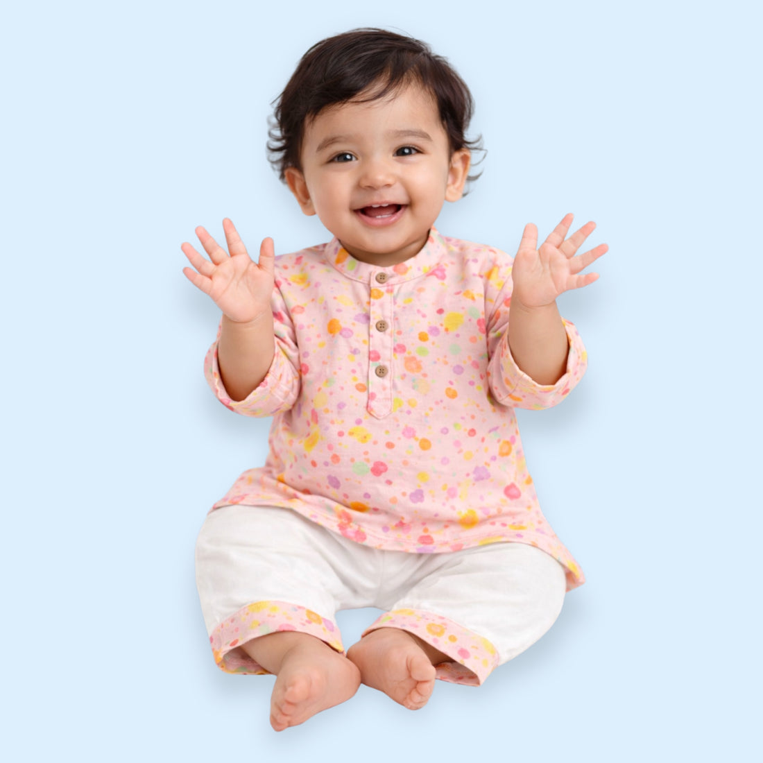 Peach Holi Splatter Kurta Set
