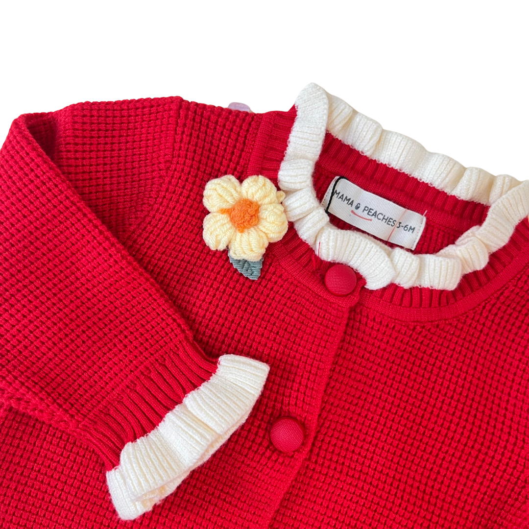 Daisy Knitted Winter Co-Ord Set - Red