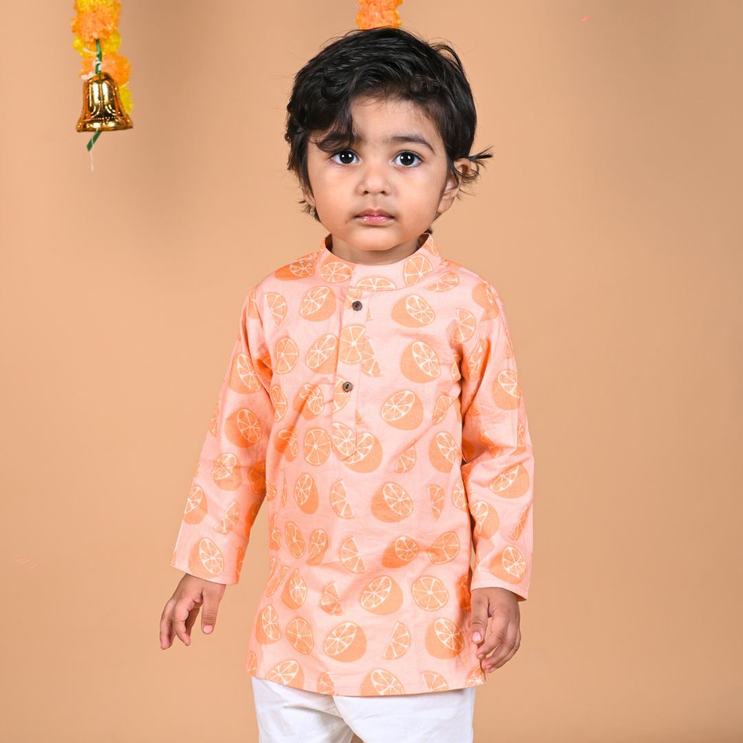 Orange Cotton Kurta Set