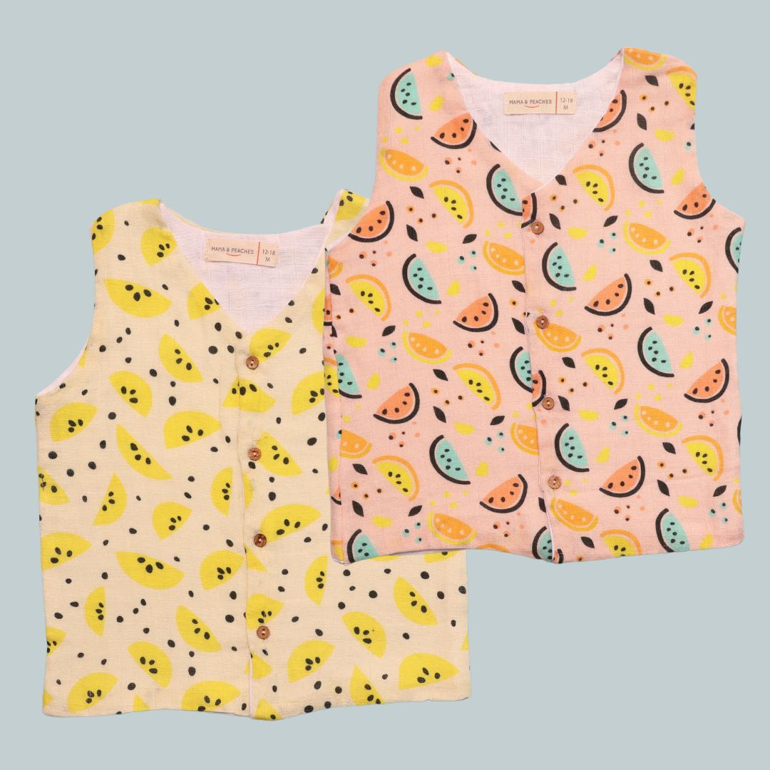 Muslin Vest 2pc Combo - Yellow Lemons &amp; Vibrant Lemons