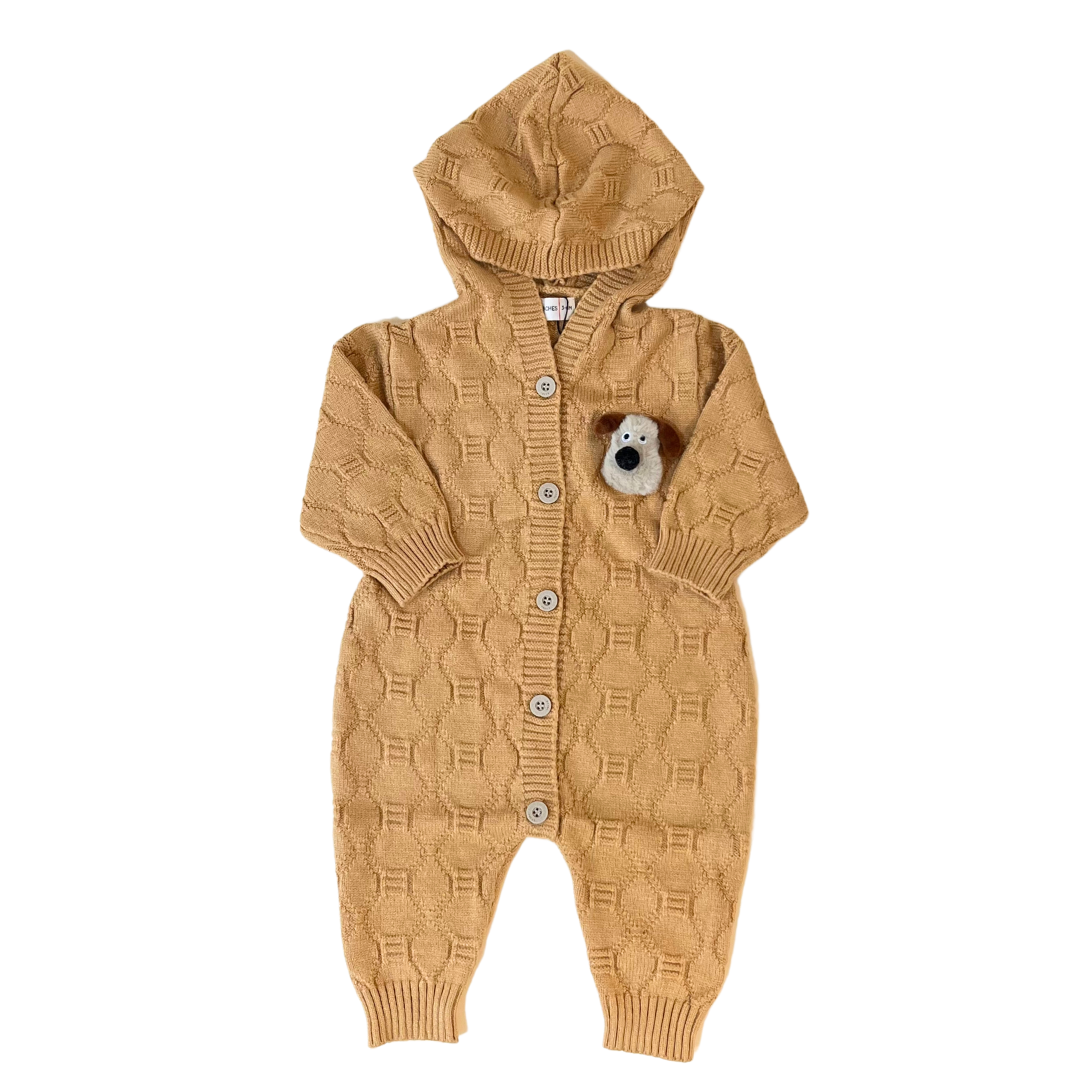 Yellow Puppy Hooded Knitted Romper