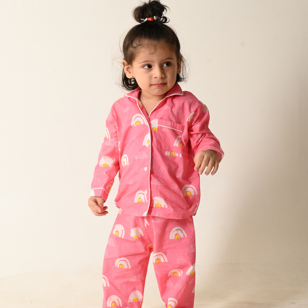 Pink Rainbows Full Sleeves Night Suit