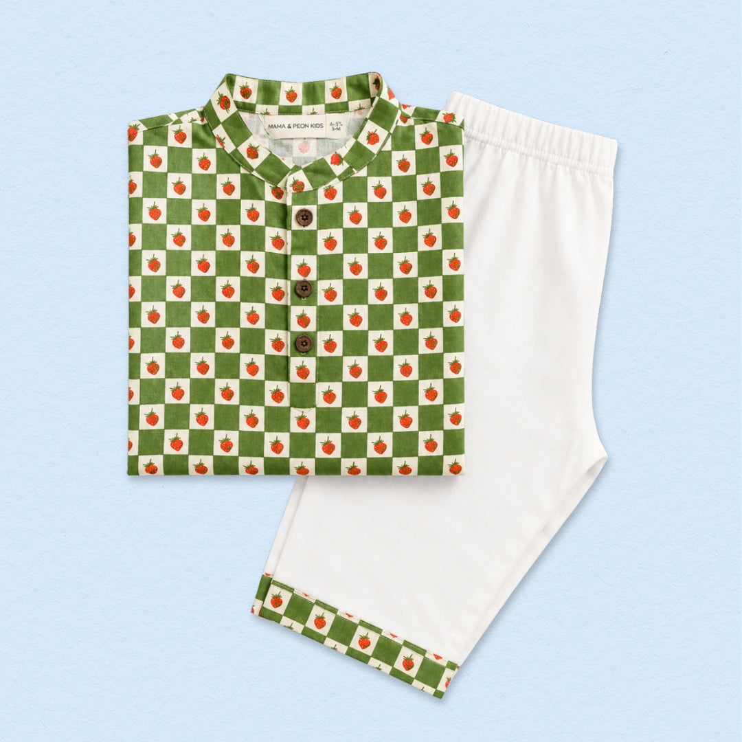 Strawberry Gingham Kurta Set
