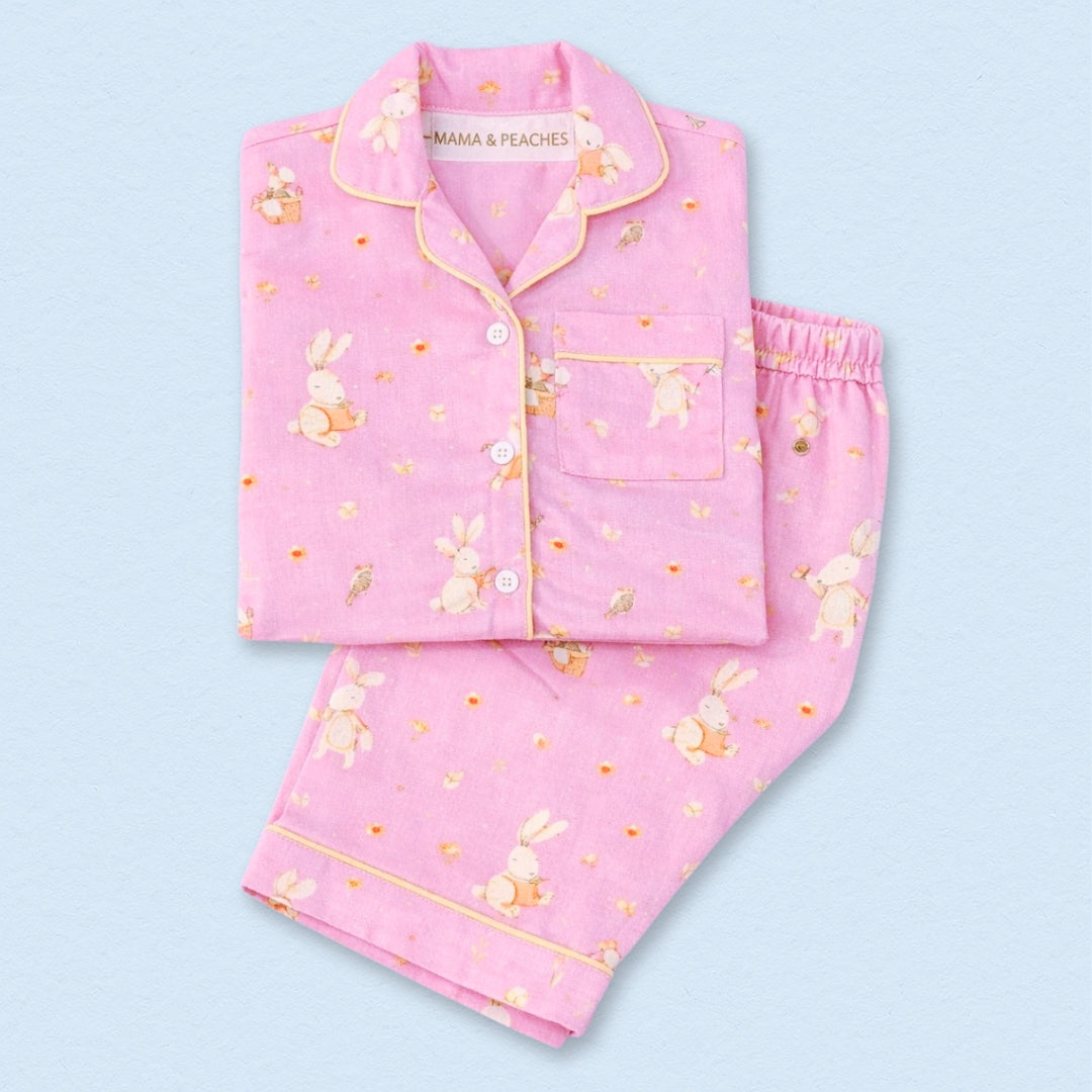 Playful Rabbits Full Sleeves Night Suit for women, featuring a cute rabbit print on a soft, comfortable fabric.