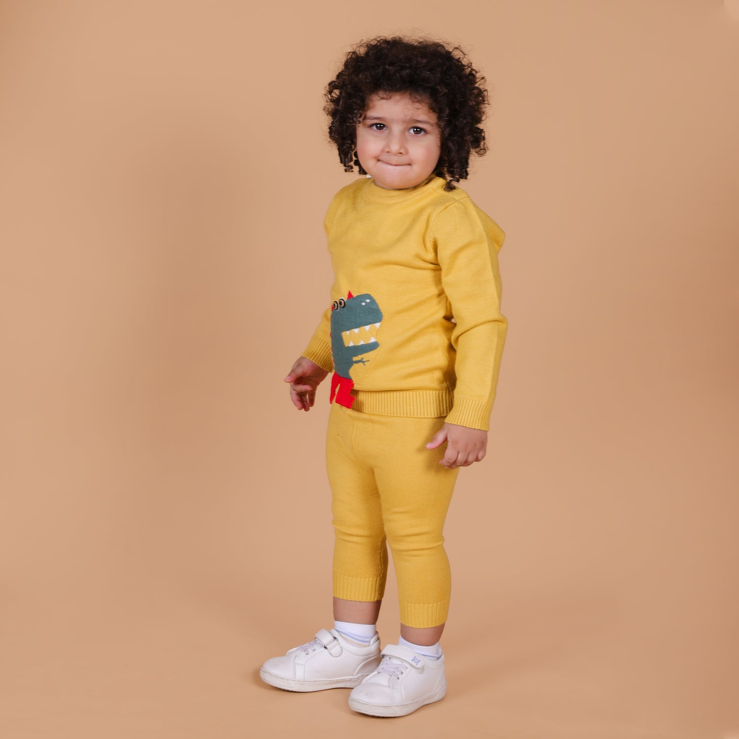 Mighty Dino Knitted Winter Co-Ord Set - Yellow