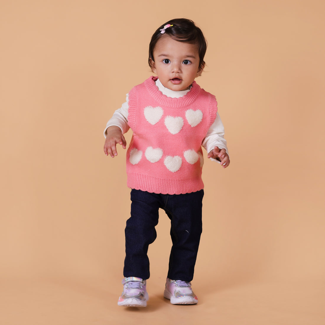 Hearts Sleeveless Vest Sweater - Pink