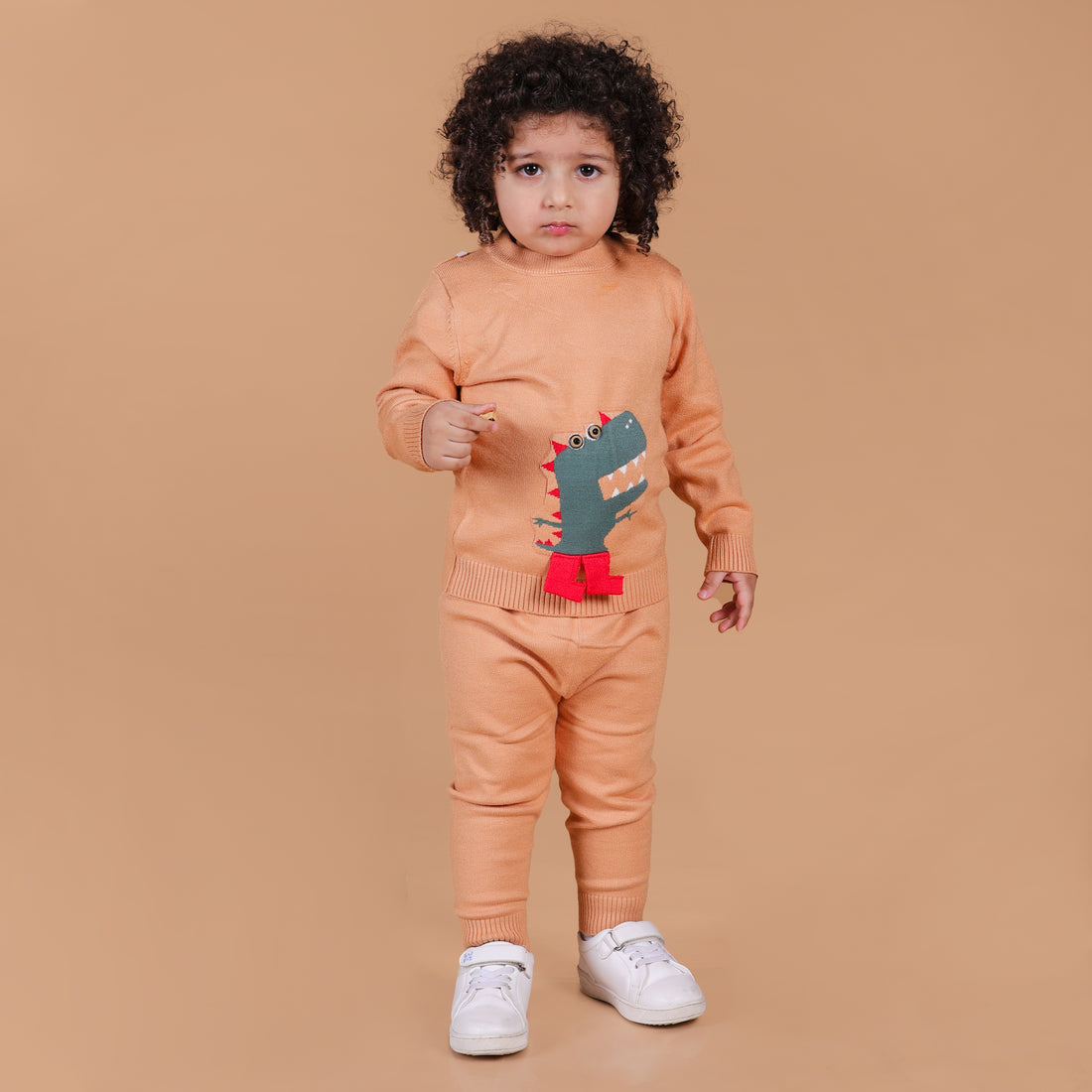 Mighty Dino Knitted Winter Co-Ord Set - Brown