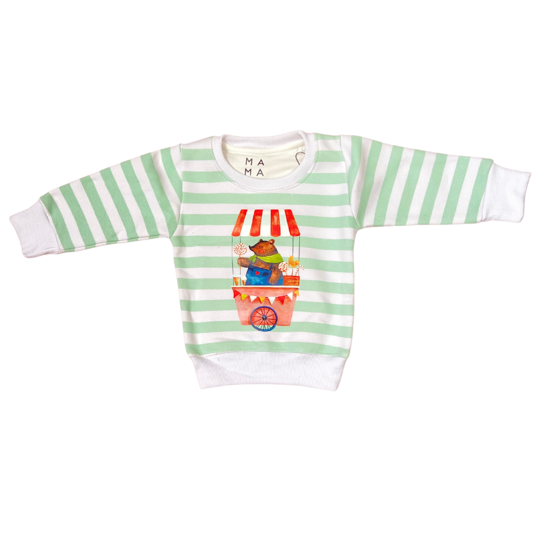 Green Striped Circus Bear Sweatshirt