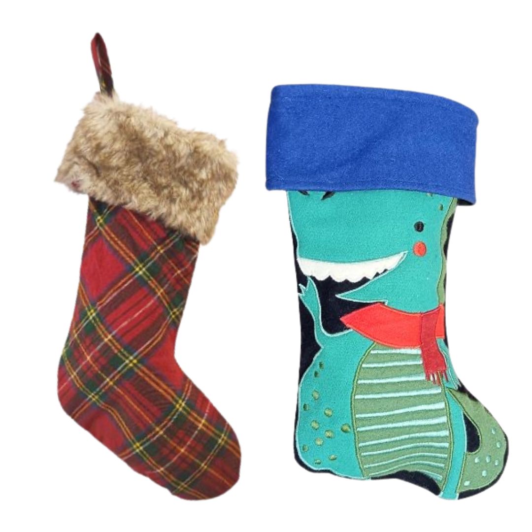 Bundle of 2 Tartan and Dino Stocking