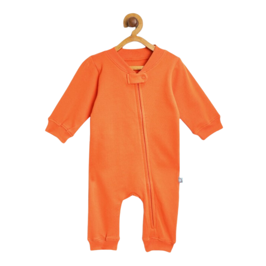 Kids Orange Solid Rompers