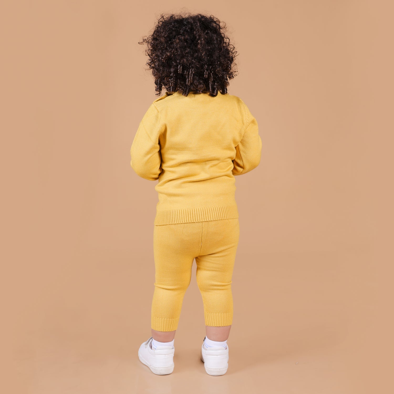 Cute Giraffe Knitted Winter Co-Ord Set - Mustard