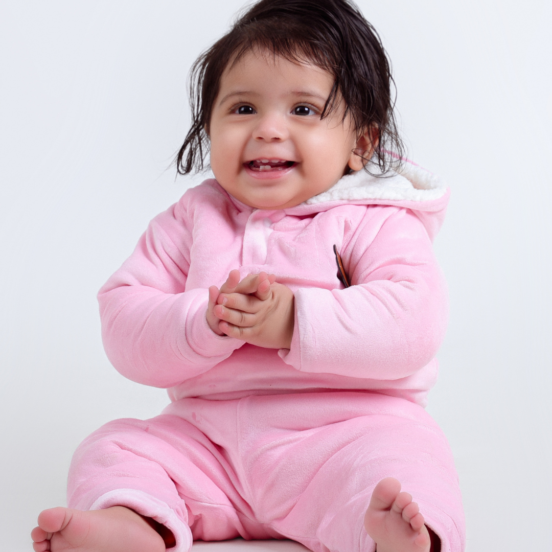 Pink Teddy Velvet Co-ord Set with Sherpa