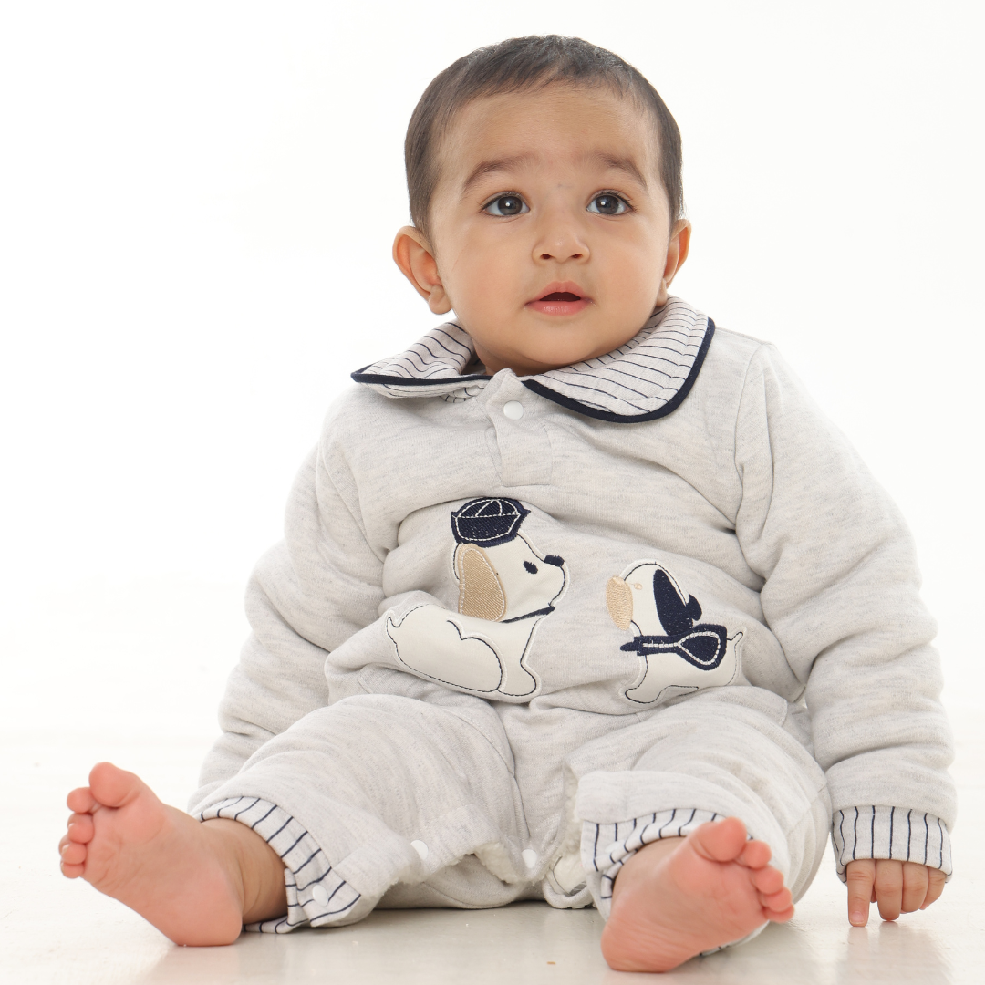 Puppies Collar Fleece Romper with Sherpa
