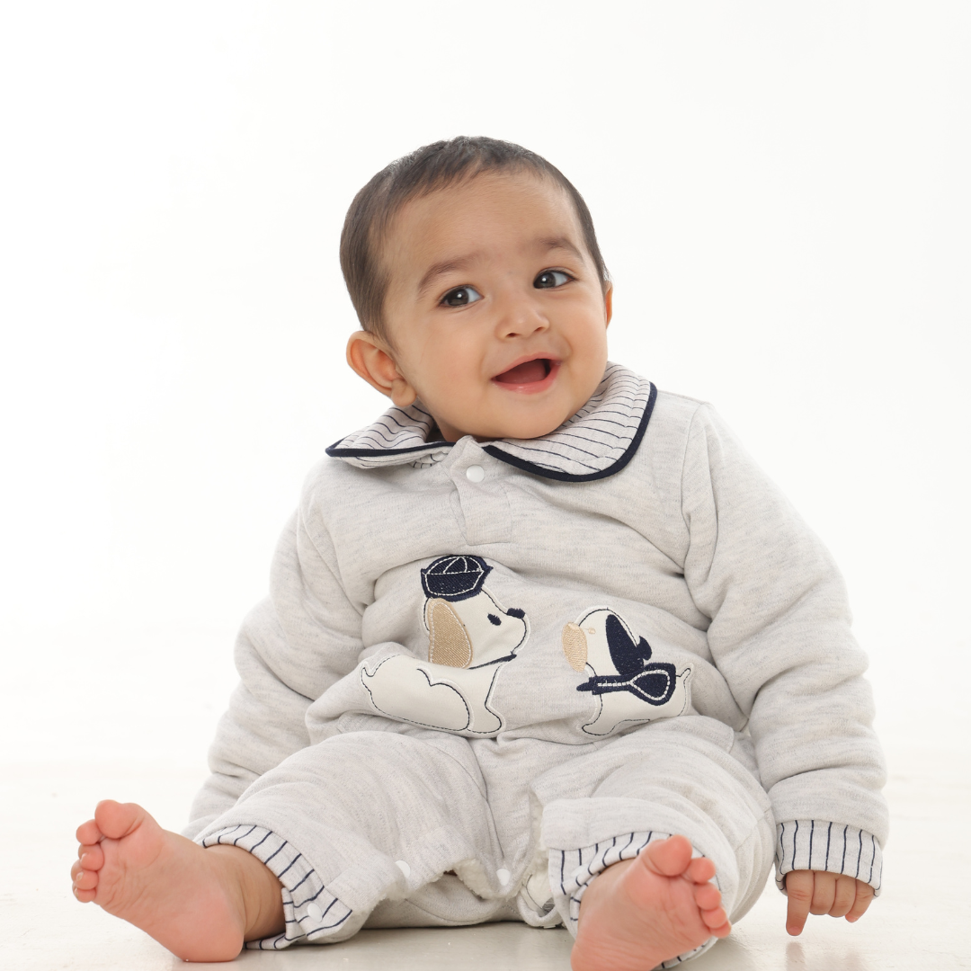 Puppies Collar Fleece Romper with Sherpa